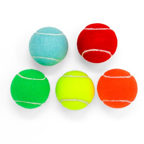 Price's - Juego de 5 pelotas de tenis brillantes de colores arcoíris (5 pelotas sueltas en azul, rojo, verde, amarillo y naranja)