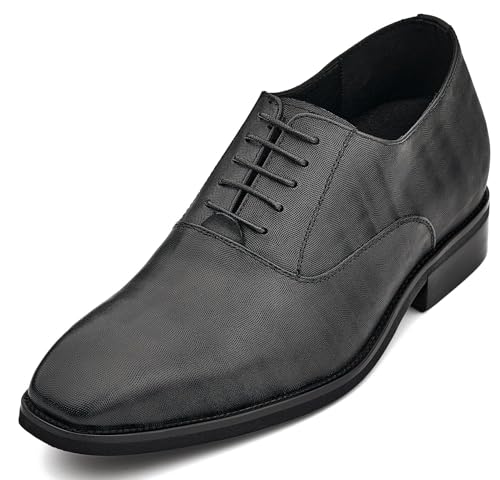 Image of CALTO Men's Invisible Height Increasing Elevator Shoes - Black Micro-Perforated Leather Lace-up Formal Dress Oxfords - 3 Inches Taller - Y3520 - Size 8.5 D(M) US