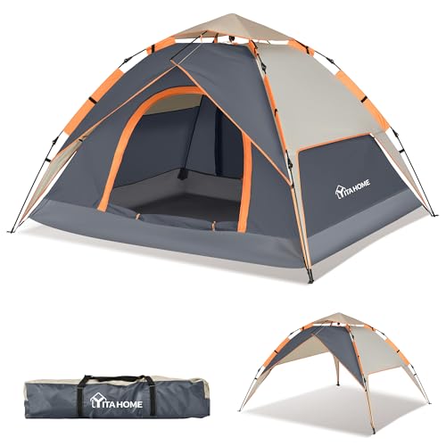 YITAHOME Camping Tent, Double Layers Pop Up Tent, 3 Man Tent 4 Seasons Waterproof, Instant Tent Portable Ultralight Family Dome Tent 210D Oxford Tear Resistance, for Backpacking Hiking