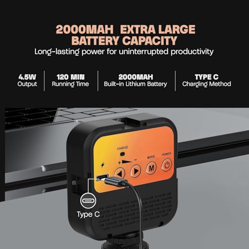 Image of TG-X100 LED Video Light for Phone, Camera, Laptop, Meeting, Photography, and Lighting, with Clip & Type C, Dimmable & Rechargeable for Selfie Stick Tripod, 2000mAh, 4.5W