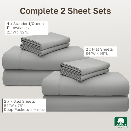 Image of California Design Den 2-Pack Full Sheets Sets - Luxury 600 Thread Count Sateen, 100% Cotton Full Sheet Set, Deep Pockets, Soft, Crisp and Durable Bedding - Light Grey