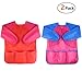Produktbild Malschürze Kinder 3-7 Jahre, MOREFUN 2er Malkittel/Bastelschürze/Langarm Kittel/Wasserdichter Schürze für Jungen und Mädchen (Pink+Rot)