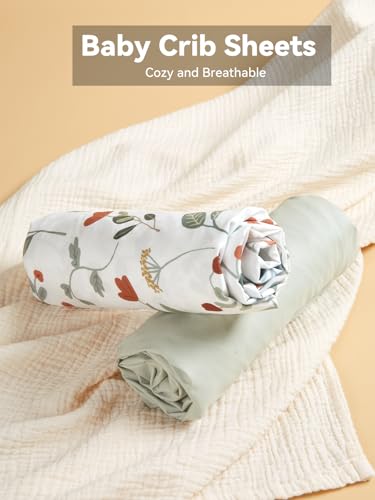 Image of TILLYOU Baby Crib Sheets for Boys Girls, Super Soft Toddler Bed Sheets, 2 Pack Sheets for Standard Crib Mattress 28x52in, Forest Floral