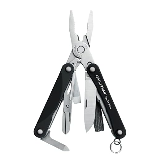 LEATHERMAN, Squirt PS4 Keychain Multitool with Spring-Action Scissors and Aluminum Handles, Built in the USA, Black