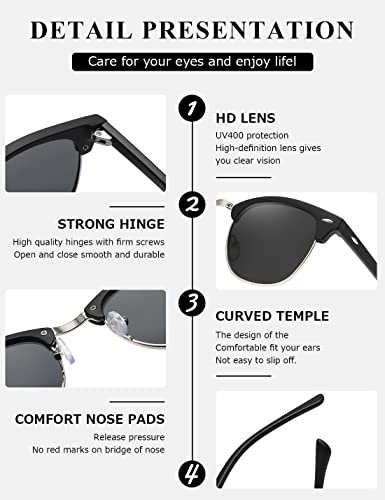 Image of AEVOGUE Polarized Semi Rimless Sunglasses for Men Women, Retro UV400 Sun Glasses for Driving Outdoor
