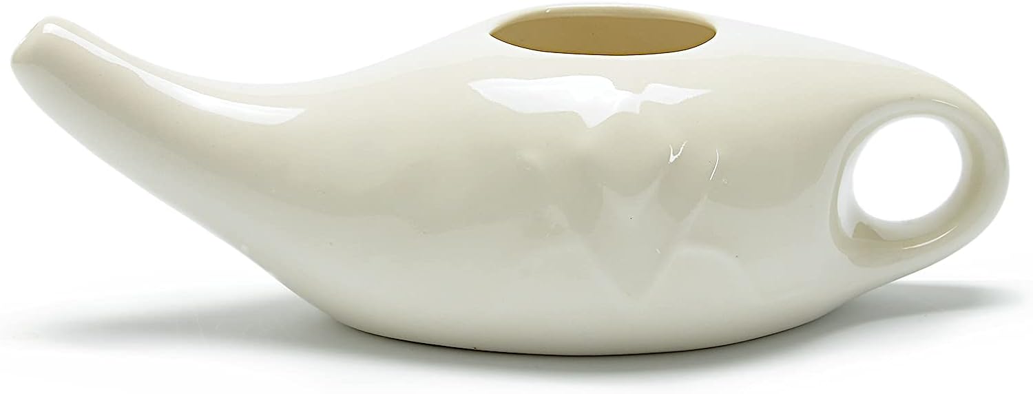 Ceramic Neti Pot for Nasal Sinus Cleansing Wash Irrigation Relief - Microwave and Dishwasher Safe - Classic