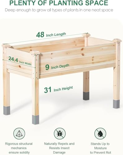 Image of MIXC 331 lb Capacity Wooden Raised Garden Bed with Legs, 48x24x31 in. Elevated Reinforced Large Planter Box for Vegetable Flower Herb Outdoors - Beam and Column Structure - Unmatched Strength Outlast