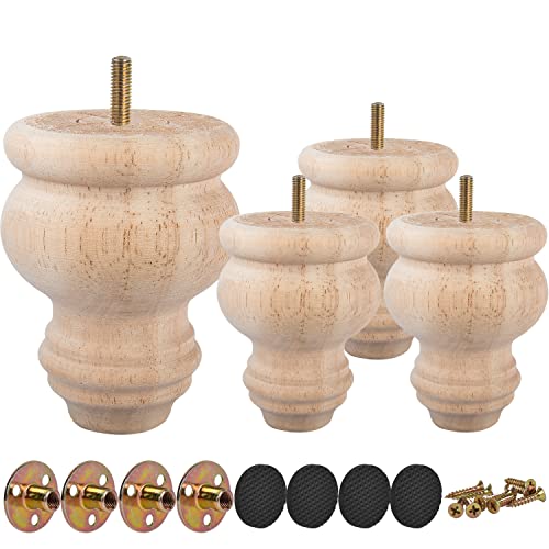 TCHOSUZ 3 Inch Unfinished Wooden Bun Feet, Pack of 4