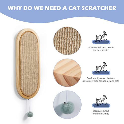 Litail Cat Wall Scratching Post, Sisal Cat Wall Scratcher With Cat Ball Toy, Floor/Wall Mount Cat Scratcher, Wood Cat Scratching Board For Couch Protector, Cat Wall Furniture For Cats (22In X 9.8In) #TOP5