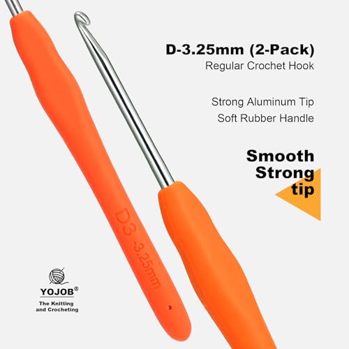 Image of 2Pcs 3.25mm Crochet Hooks, Ergonomic Crochet Hook for Arthritis and Beginners, Extra Long, Smooth, Comfortable (Size D / 3.25mm)