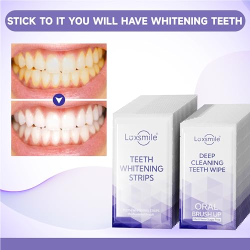Image of Teeth Whitening Strips V34 Purple Whiten Strips Non Sensitive for Teeth Whitening Efficient Professional Teeth Whitening Kit with Extra Cleaning Wipes, 28set /56pcs