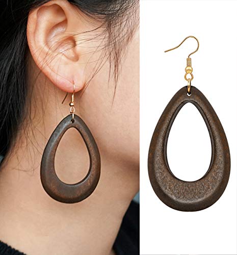 Wovanoo Wood Earrings For Women Natural Wooden Waterdrop Drop Dangle Earring Brown #TOP2