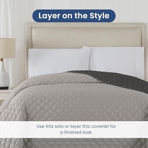 Image of Martex Reversible Coverlet, Full Queen, Light Gray /Graphite | Lightweight, Durable, Soft, Easy Care, Reversible