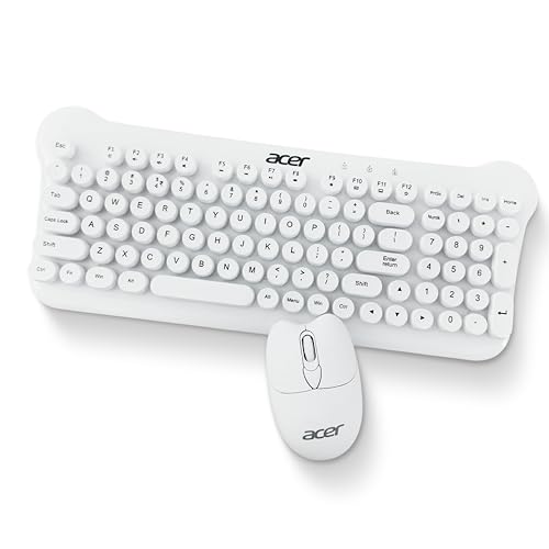 Image of Acer Cuteo Wireless Keyboard and Mouse Combo | 2.4GHz Wireless USB Receiver | Retro Round Keycaps | 1200 DPI Optical Mouse | Plug & Play Compact Design for PC, Laptop, Office & Home Use |White
