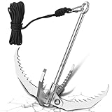 GanFindX PRO Grappling Hook W / 65 FT Rope, Heavy Duty | Folding 4-Claw Survival Claw, Multi-Purpose SUS Sawtooth Hook for Outdoor Camping Hiking Tree Rock Mountain Climbing (Sus304-Rear Circle)