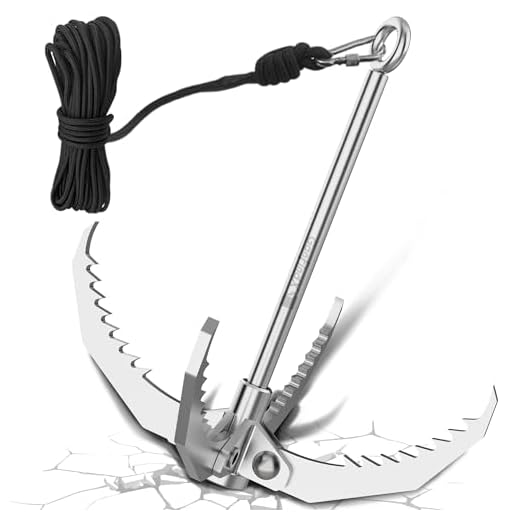 GanFindX PRO Grappling Hook W / 65 FT Rope, Heavy Duty | Folding 4-Claw Survival Claw, Multi-Purpose SUS Sawtooth Hook for Outdoor Camping Hiking Tree Rock Mountain Climbing (Sus304-Rear Circle)