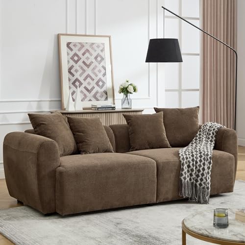 Utilbery Modern Luxury Oversized Sofa, Chenille Velvet, 83-Inch, Cloud-Like Comfort, Contemporary Living Room Couch with Multiple Throw Pillows, Brown