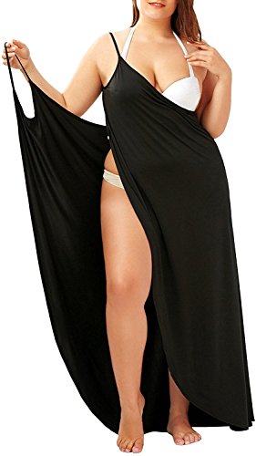 Womens Bikini Beach Cover Ups - Plus Size Spaghetti Strap Cover Up for Swimwear Backless Bathing Swimsuit Wrap Long Dress Black