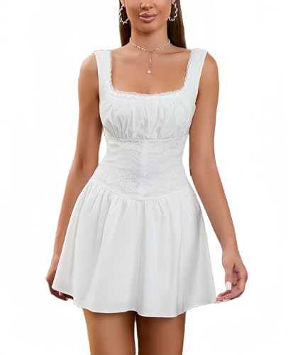 HTZMO Square Neck Lace Ruched Y2k Short Dress Backless Ruffle Hem Casual Party Slip Mini Sundress for Women White S at Amazon Women's Clothing store HTZMO Square Neck Lace Ruched Y2k Short Dress Backless Ruffle Hem Casual Party Slip Mini Sundress for Women White S at Amazon Women's Clothing store