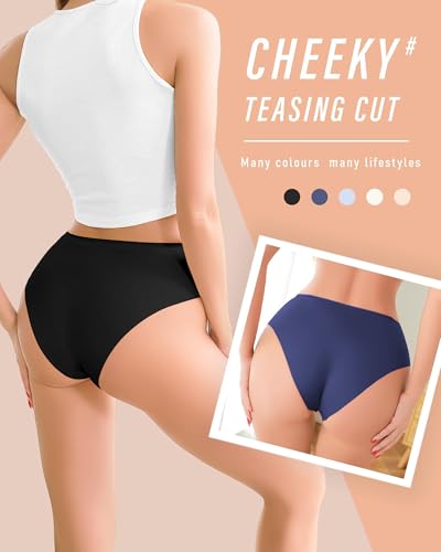 Image of UNDER THE SEA Seamless Underwear for Women Plus Size Mid Rise Lingerie Brief Sexy No Show Panties Womens Cheeky 5 Pack XS-3XL