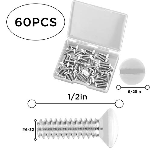 Aiex 60Pcs 1/2 Inch Long 6-32 Thread White Wall Plate Screws Outlet Cover Screws Switch Cover Screws Replacement Wall Plate Screws Electrical Screws #TOP1