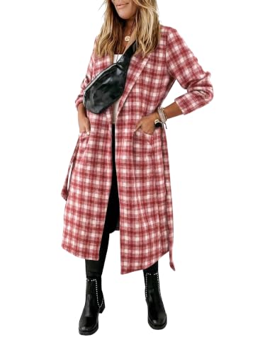 Image of Ladiyo Womens Classic Coat Lapel Collar Open Front Belted Long Jacket