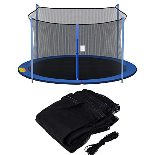 SPORTYOUTH Trampoline Net Replacement Safety Enclosure for 14 ft 4 Straight Poles Round Frame Trampolines, Breathable Weather-Resistant Tear-Proof Netting with Adjustable Straps, NET ONLY