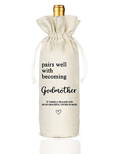 Weintasche Geschenke für Patentante, Patentante, Geschenk für Jute, Weinflaschenabdeckung, Geschenktüte für Patentante, Tante, Paten – wiederverwendbare Weintasche