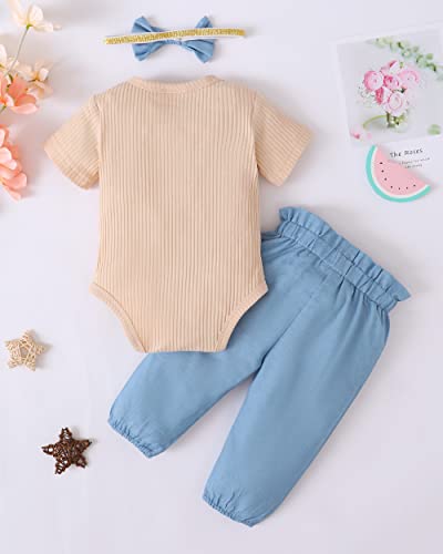 Renotemy Newborn Girl Clothes Outfits Ruffle Short Sleeve Tops + Bow Pants Sets Spring Summer Summer Baby Girl Clothes 3-6 Months #TOP2
