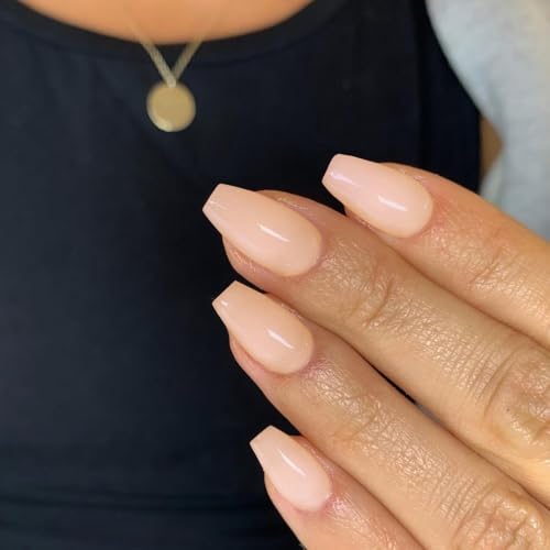 XCREANDO Glitter Ombre Pink Short Coffin Short Coffin Press on Nails Medium Press ons, Medium Square Glue on Nails Fake Nails for Women, Ballerina T Shape Acrylic False Nail Natural Handmade