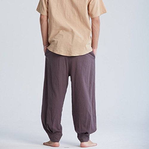 ZanYing Men Meditation Monk Pants Yoga Taichi Loose Pants Cotton Linen Brown2