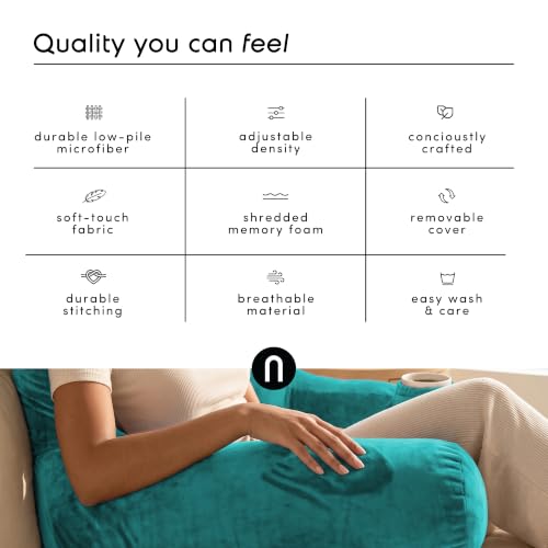 Image of Nestl Reading Pillow with Shredded Memory Foam, Designed for Sitting Up in Bed and Couch, Back and Arms Adjustable Support for Adult & Teens Backrest Pillows for Reading, with Washable Cover Teal