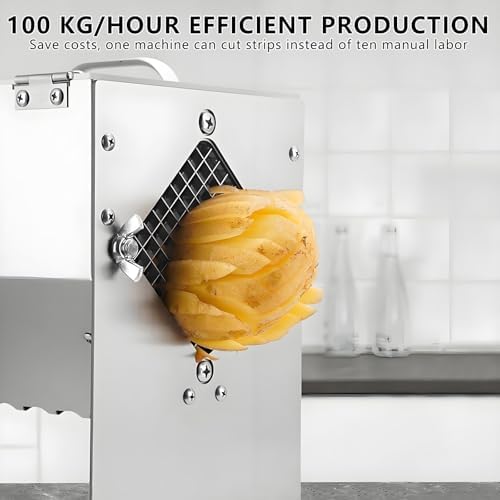 Stainless Steel Vegetable Chipper - One-Button Operation, Visual Feed Port - Effortlessly Slice French Fries, Fruits, Cucumbers & Carrots into 7mm Strips
