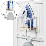 TJ.MOREE Wall Mount/Over the Door Ironing Board Holder with Large Storage Basket, Laundry Room Iron and Ironing Board Holder Storage Holder
