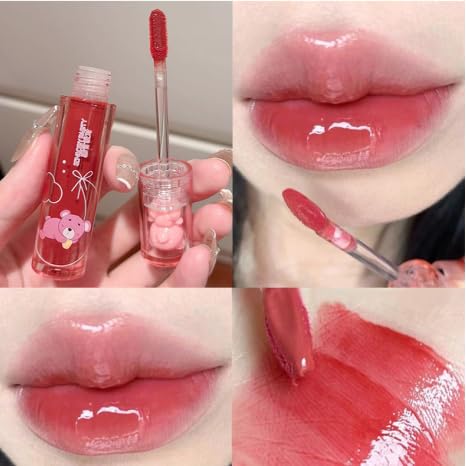 Juego de brillo de labios de oso de 6 colores, esmalte de labios, lápiz labial líquido, lindo oso brillo de labios, tinte de labios hidratante impermeable de larga duración para mejillas, maquillaje 4