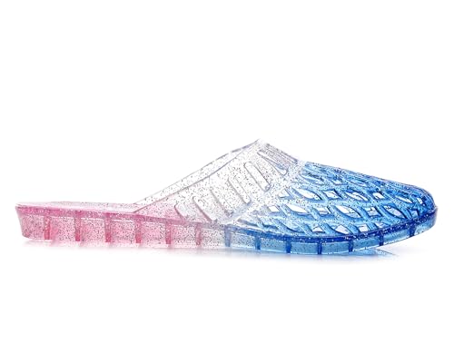 Image of Womens Jelly Shoes, White Jellies Sandals Glitter Clear Flats Slip On Summer Beach Slippers Transparent Closed Toe Soft Slide