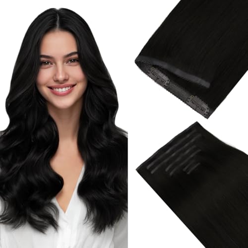 hotbanana HOTBANANA Clip in Hair Extensions, 14inch 130g 7Pcs Lace Seamless Clip in Extensions Real Human Hair #1 Jet Black PU Hair Extensions Straight Hair sold by Hotbanana Amazon
