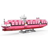 Large Cargo Ship Building Set with Pink Container for Adult Teen,1446PCS
