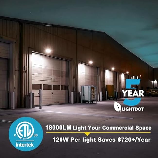 Lightdot 2Pack 120W LED Wall Pack Lights, 100-277v Dusk to Dawn with Photocell | 18000Lm(150Lm/W) 5000K IP65 Outdoor Exterior Lighting Fixture, Energy Saving|5-Yrs Warranty, ETL(Height:8~18ft)