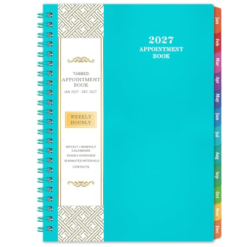 2027 Appointment Book/Planner - Weekly Appointment Book/Planner 2027, January 2027 - December 2027, 6.4" x 8.5", Tabs, 30-Minute Interval, Lay - Flat - Teal Green