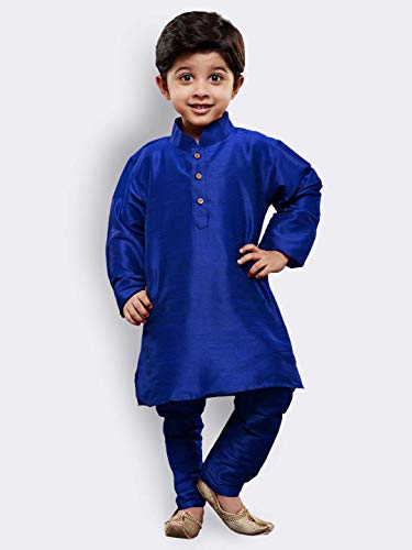 Image of VASTRAMAY Boys' Blue Silk Blend Kurta Pyjama Set with Muslim Prayer Cap & Full-Length Slip-On Pyjama with Elastic Waistband - Ethnic Wear for Eid
