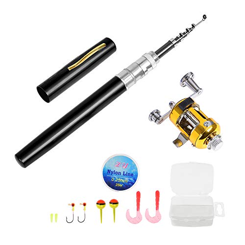 Fishing Rod and Reel Combo Telescopic Pocket Pen with Trolling Line Soft Lures Baits Jig Hooks Accessories Set