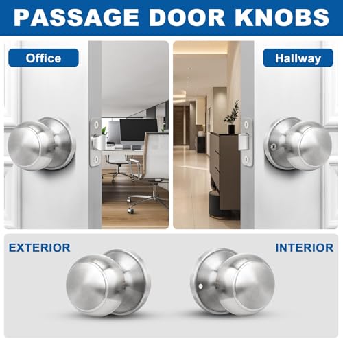 Sopoby Brushed Nickel Door Knob, 10 Pack Round Keyless Doorknobs Interior/Exterior Lockset, Passage Locking Door Knobs for Bedroom/Bathroom, Modern Design Door Hardware by Sopoby - Image 3