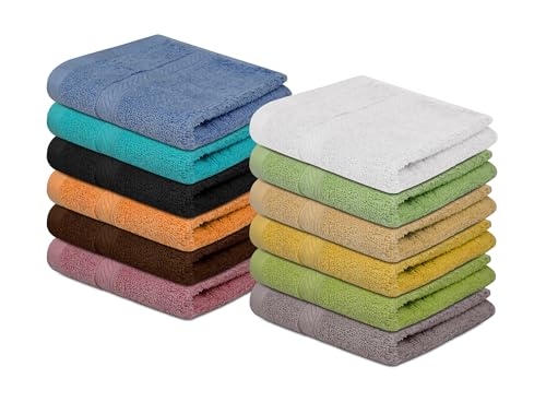 CH 100% Cotton Face Washcloths Set - Ultra Soft Towels for Bathroom and Home, High Durability and Absorbency, Convenient and Stylish Wash Cloths - Bright Multi-Color (12 Pack, Multicolor Set 1)