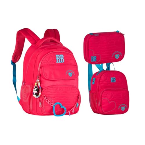 Kit Mochila Lancheira e Estojo Rebecca Bonbon Heart Beats Grande RB27015 (Rosa)