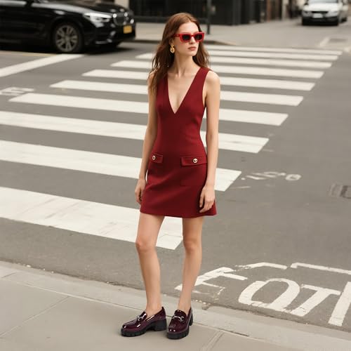 DREAM PAIRS Loafers for Women Platform Chunky Loafers Slip On Casual Shoes,Size 11,Burgundy-Pat,SDLS2321W