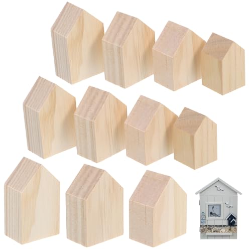 8Pcs 4Sizes Wood Houses for Crafts 0.75Inch Thick Blank Unfinished Wood House Shaped Blocks Freestanding Blank Wooden Cutouts Farmhouse for Home Kitchen Office Shelf Coffee Bar Decor
