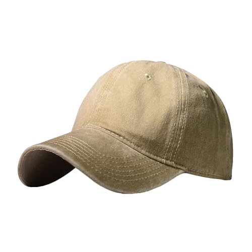 Classic Vintage Distressed Baseball Cap, Washed Cotton, Adjustable Fit, Khaki