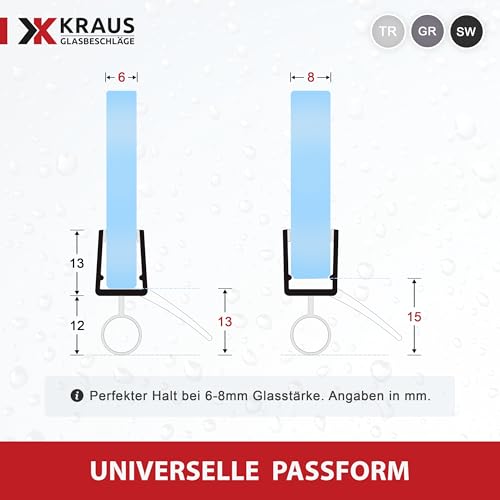 KRAUS Duschdichtung unten 6-8mm Glas 1m - Duschlippe Glastür Transparent – Ansicht 2