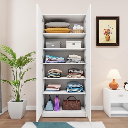 Image of VIKI Wardrobe | Wooden Almirah for Open Shelves with 4 Small Door Wardrobe (Frosty White - 40D x 80W x 180.8H) | 1 Year Warranty | Free Assembly